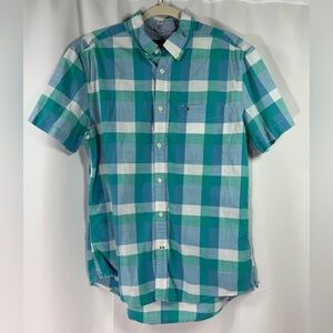 Tommy Hilfiger Men’s Short Sleeve Button Up Plaid Shirt L